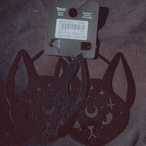 Goth black cat earrings